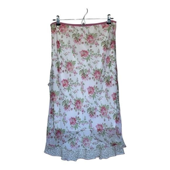 Speechless Skirt Womens L White Pink Floral Ruffle Midi Polyester USA Made - Picture 2 of 6